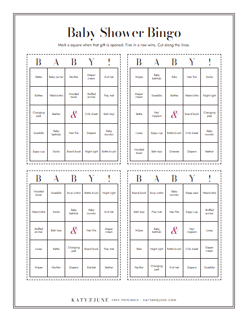 First page of the baby shower games printable set