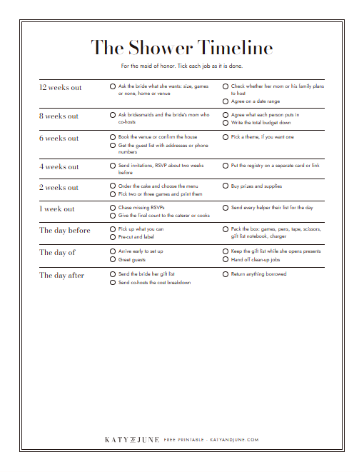 First page of the maid of honor shower planner