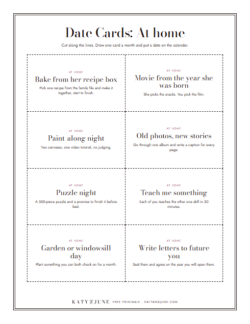 First page of the mother-daughter date cards